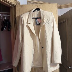 Pretty Little Thing Women's Cream Single-Button Blazer Jacket